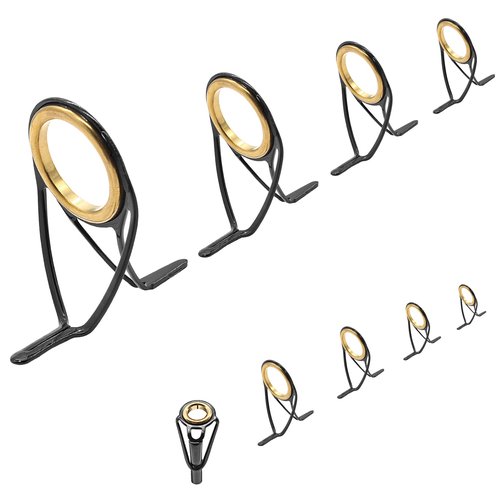 Litoexpe 9 Pieces Fishing Rod Repair Kit, Double Legs Fishing Rod Guides Rings, Stainless Steel Rod Top Tips Replacement Ceramic Guide Rod Eyelet (Gold, Black)