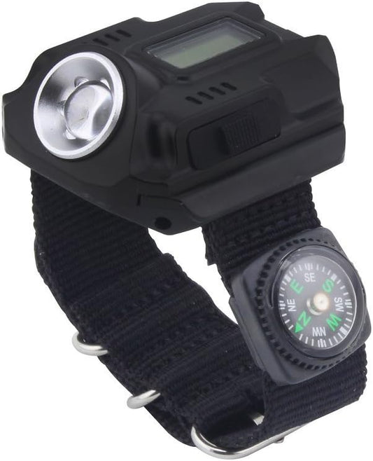 Super Bright Wrist LED Light R5 Rechargeable Waterproof LED Flashlight Wristlight Watch with Compass, Best for Running Mountain Climbing Camping Survival Hiking Hunting Patrol