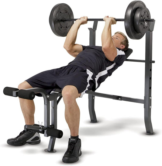 Marcy Standard Weight Bench with 80lbs to 100 lbs Vinyl-Coated Weight Set for Strength Training, Weight Lifting for Personal Home Gym