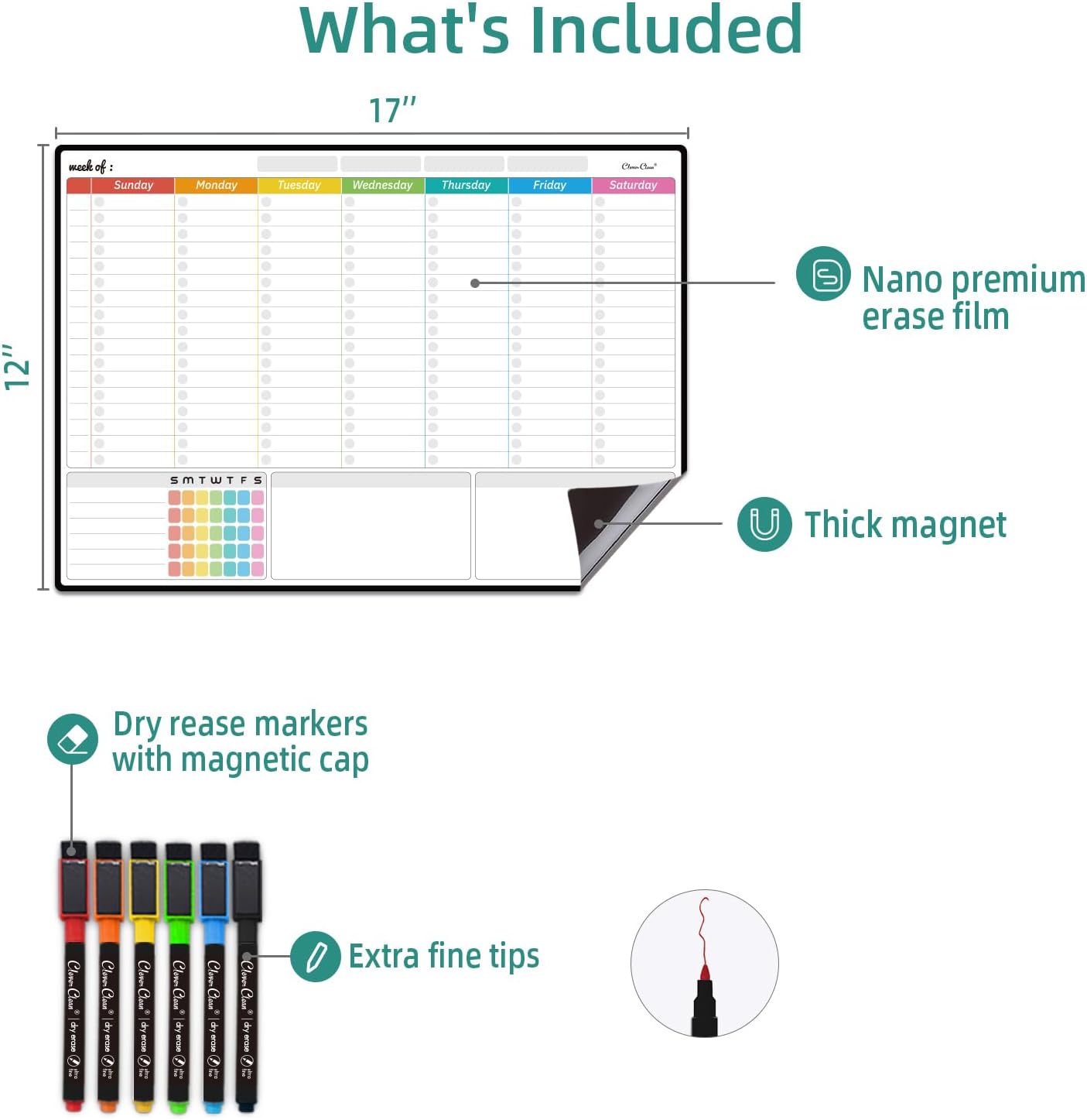 Magnetic Dry Erase Chore Chart - 14.5"x11" Chore Chart for Kids, Teens and Adults - 6.5"x8.5" List Board for Fridge - 6 Extra Fine Point Markers Included - Shipped Flat