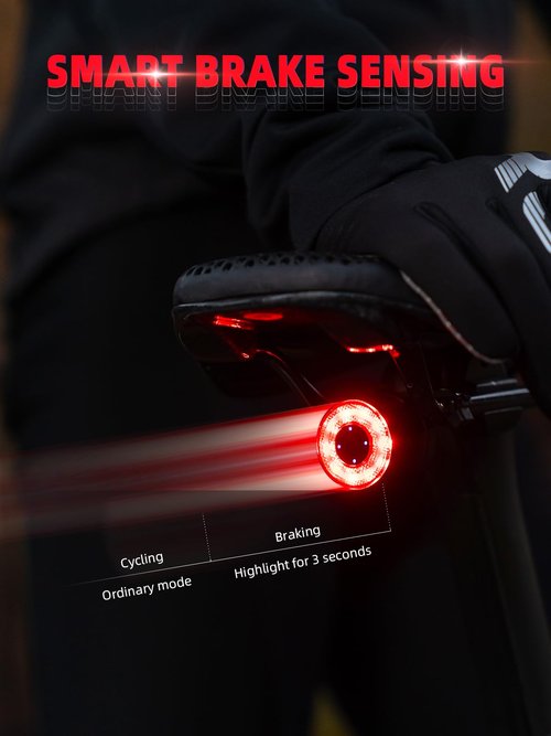 ROCKBROS Smart Bike Tail Light Brake Sensing Bicycle Rear Lights for Night Riding with IPX6 Waterproof, Type C USB Rechargeable
