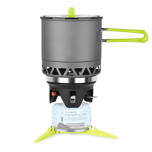 Hotdevil 1.2L Backpacking Camping Stove Cooking System with Piezo Ignition, Outdoor Portable Burner with Pot & Brackets Camp Stove Camping Stove Kit Propane, Ideal for Hiking Fishing Hunting Emergency