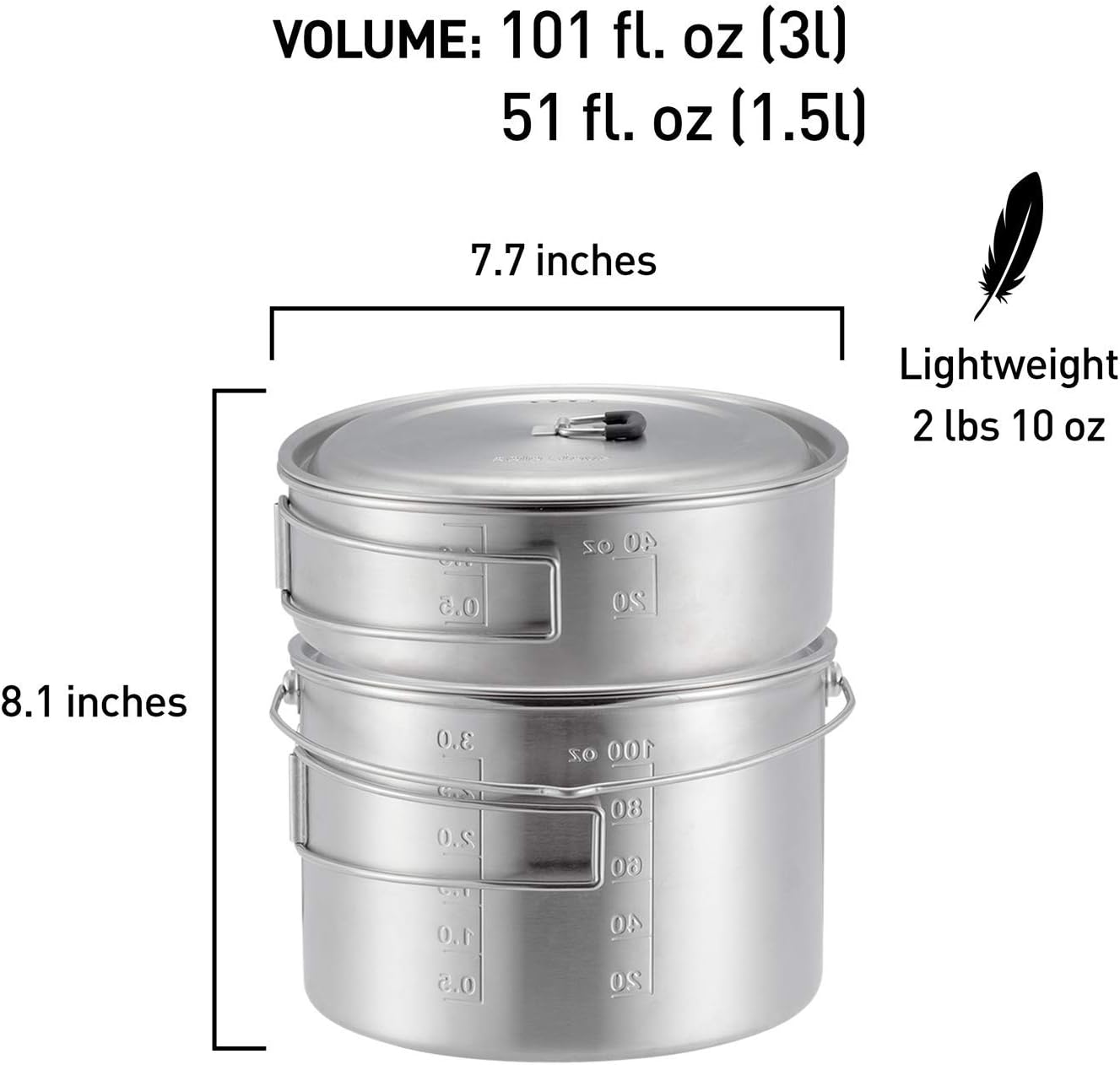 Solo Stove 2 Pot Set: Stainless Steel Companion Pot Set for Solo Stove Campfire. Great for Backpacking, Camping, Survival