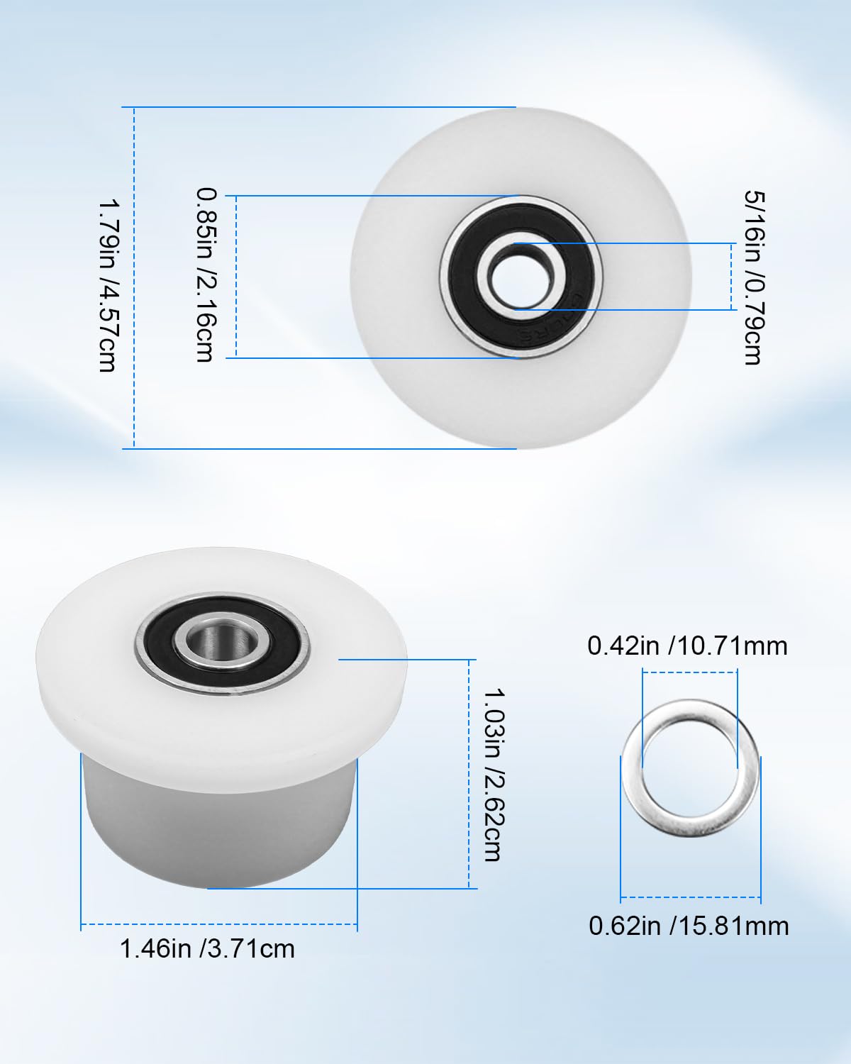 4 Pcs Machined Wheels/Rollers for Total Gym with 12 Gasket Fit for 1000 1100 1400 1500 1600 1700 1800 1900 Achieve Force Gold Max Pro Supra Supreme Ultima Ultra XLI Platinum and Plus Etc. 5/16”