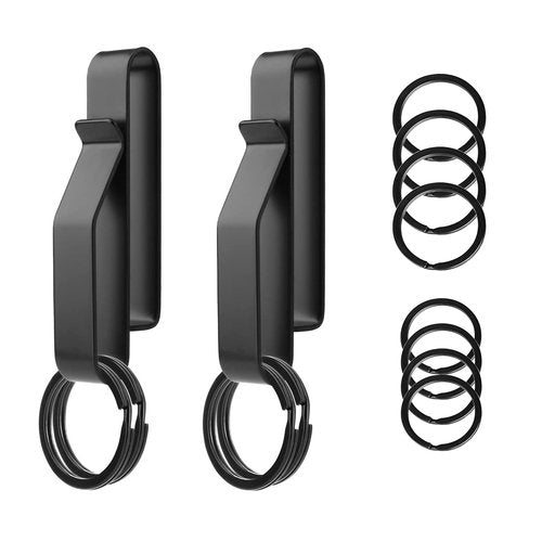 ZoloAJay Tactical Stealth Duty Belt Key Holder, 2 Pack Belt Key Clip Holder with 12 Pcs Key Rings Black Stainless Steel Belt Loop Holder for Duty Policemen Fire Agencies Law Enforcement (75X12.5mm)