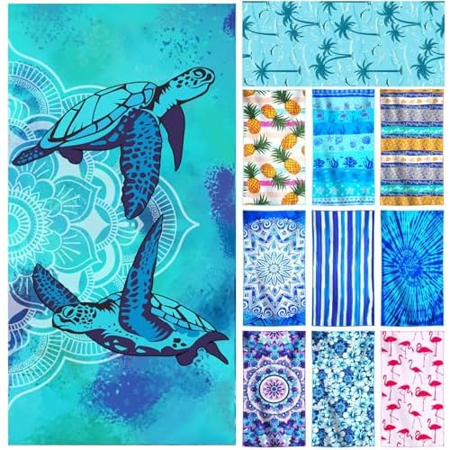 Genovega Microfiber Lightweight Thin Beach Towel Compact Oversized Quick Dry Sandproof Towels Sand Free Swim Camping Pool Clearance Travel Essentials Accessories Vacation Women Men Adults Blue Turtle