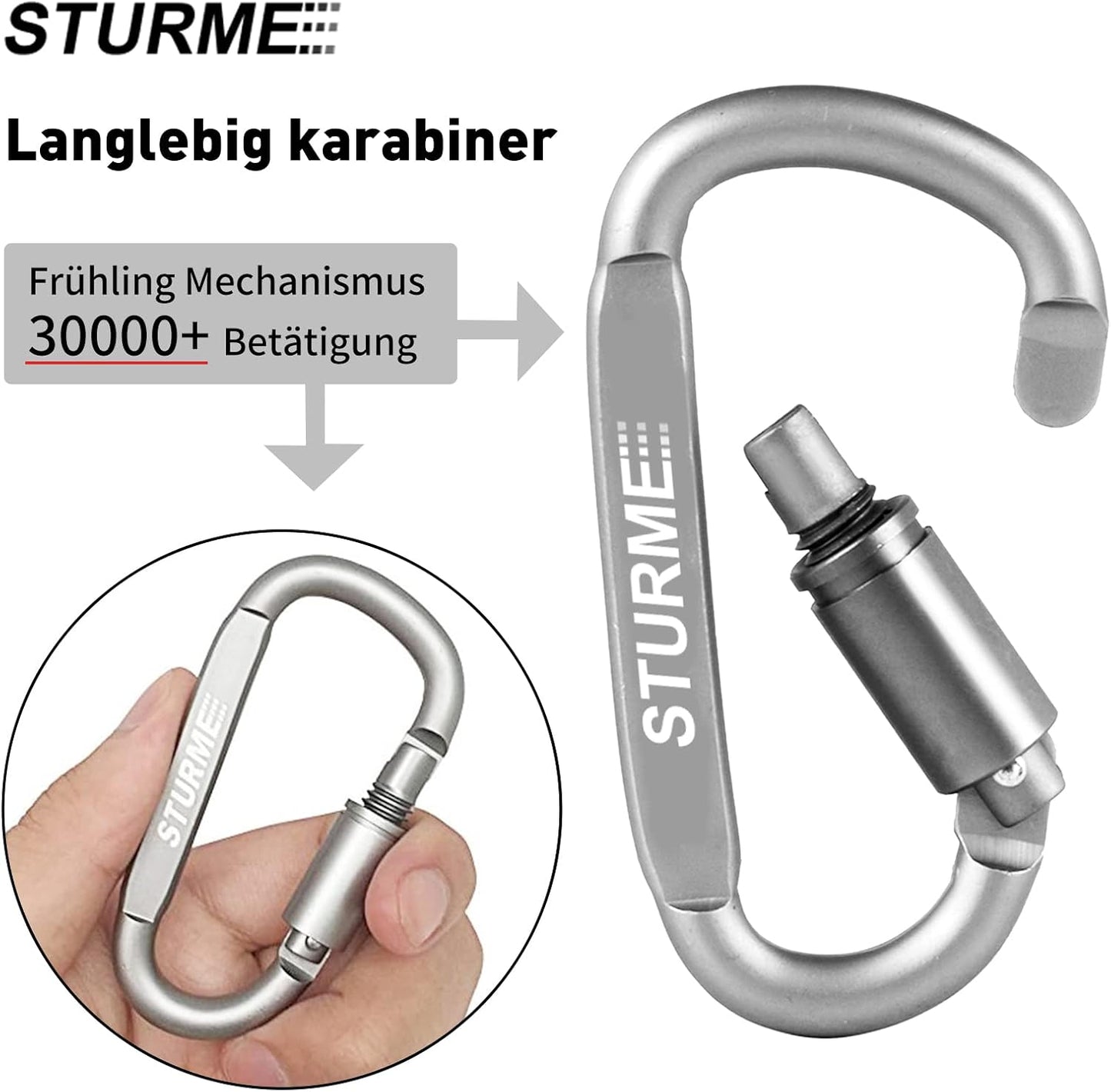 STURME Carabiner Clip Aluminum D-Ring Locking Durable Strong and Light Large Carabiners Clip Set for Outdoor Camping Screw Gate Lock Hooks Spring Link Improved Design Pack (9 Pack)