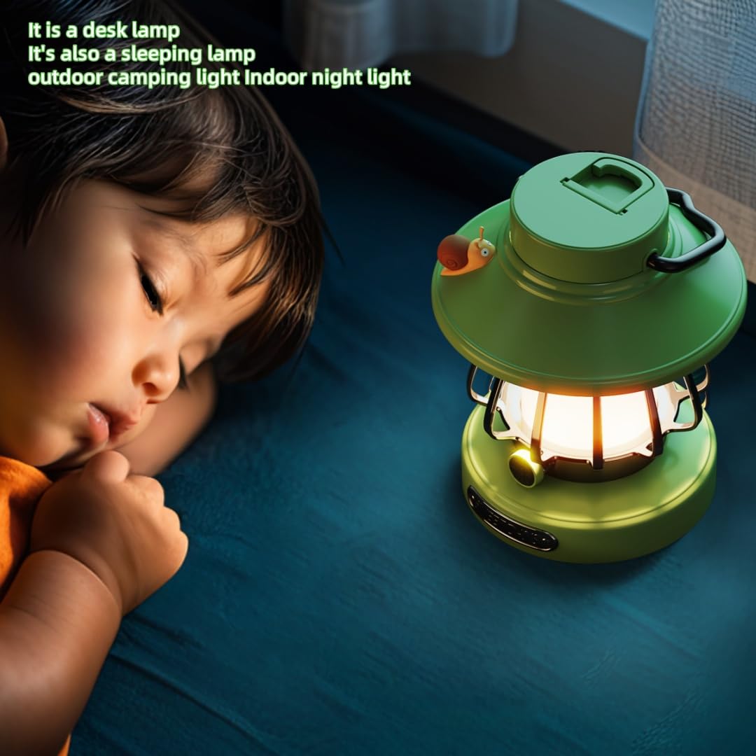 HOMY New Gear lamp for Kids Set Toddler Flashlight Convenient LED Light Rechargeable Battery Operated Outdoor Indoor Essentials Table Portable Night Light Green Gift Electric Camping Lanterns Snail