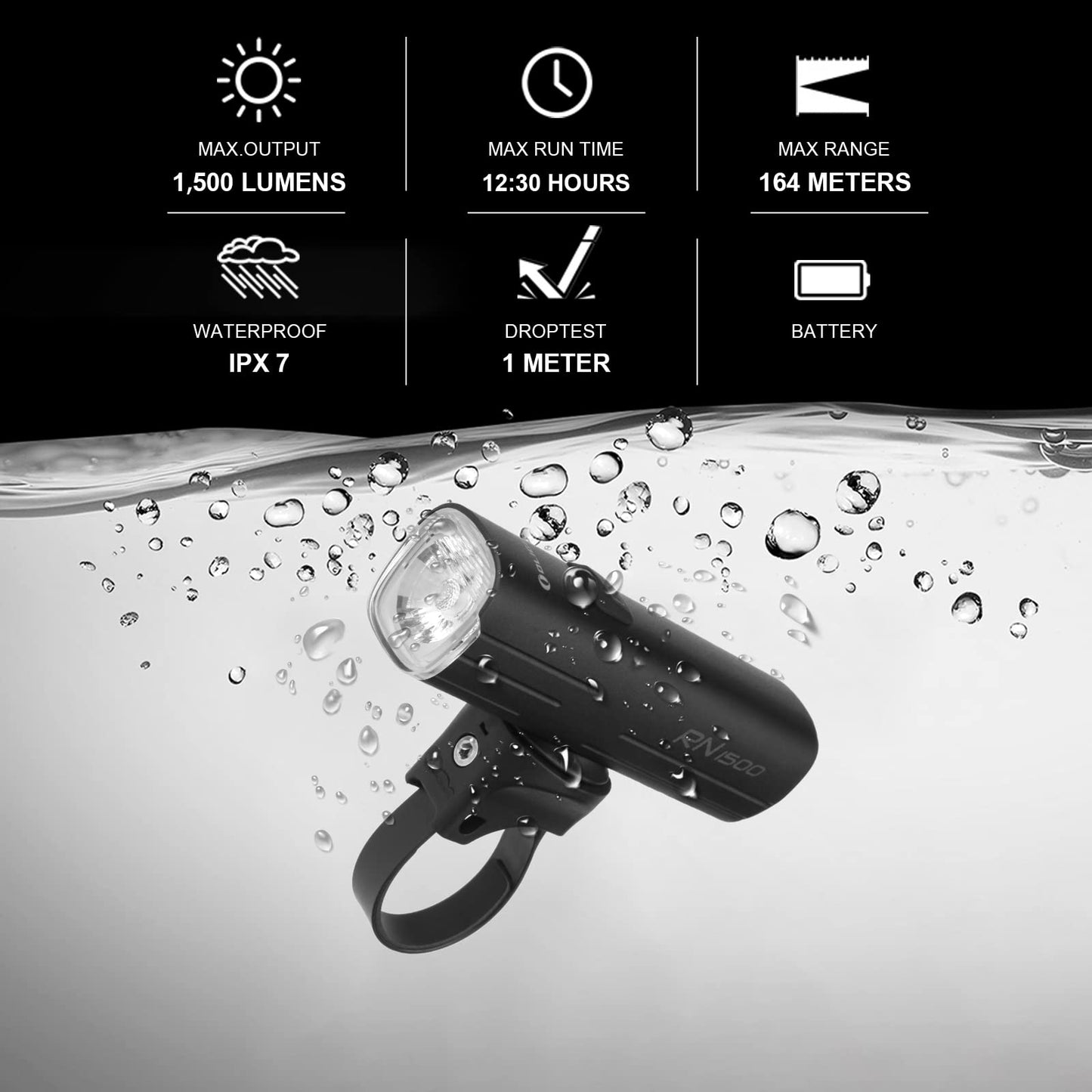 OLIGHT RN 1500 Rechargeable Bike Headlights 1500 Lumens Bundle RN 120 C Bike Lights, 120 Lumens Tail Light