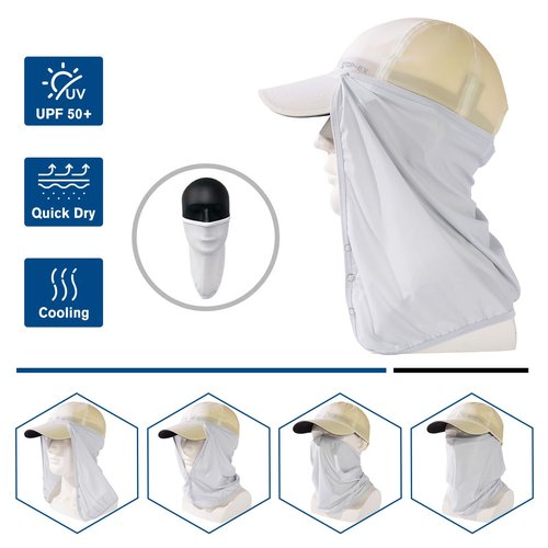 TOP-EX XL XXL Oversized Men Waterproof Beige Running Hydro Cooling Hat Detachable UV Sun Protection Neck Drape Baseball Cap for Large Heads