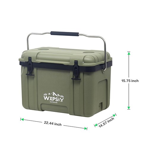 WXPSKY Rotomolded Cooler, 27Qt Hard Cooler with Heavy Duty Handles, Drain Outlet, Ice Retention to 3-5 Days, Insulated Ice Chest for Camping/Beach/Tailgating Boat Fishing & More (Green)