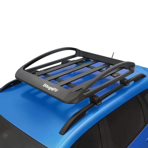 BougeRV Anti-Rust Aluminum Roof Basket 47''x40''x8'' Lightweight Universal Rooftop Cargo Carrier Luggage Rack with Wind Fairing, for SUV Truck,150LBS Load Capacity (Upgrade Black Coating Anti-Fade)
