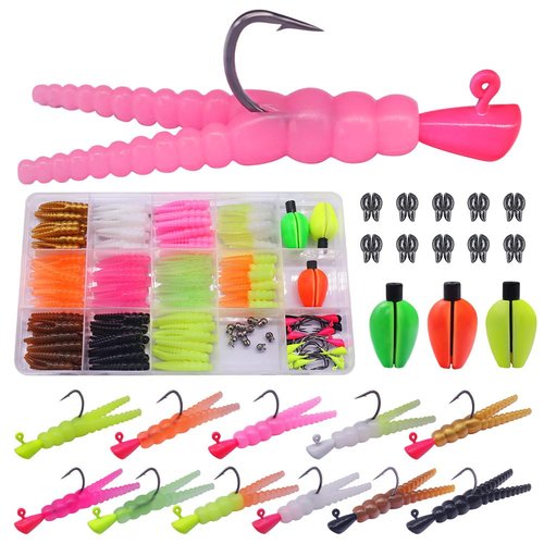 LURELINK 165-Piece Trout Lure Kit for Creek & River Fishing Gear with Split Tail Grub Worms, Shad Dart Jig Heads, Floats & Sinkers - Ideal for Seasonal Trout Crappie & Panfish