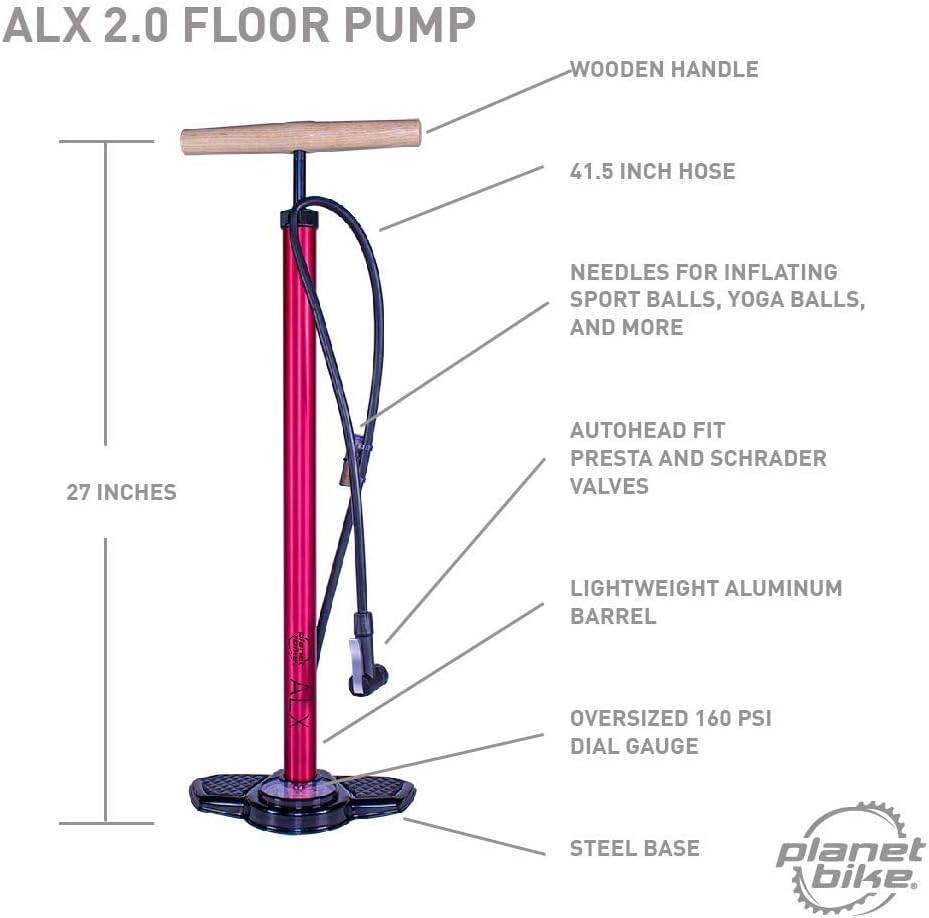Planet Bike ALX Bike Floor Pump,Red