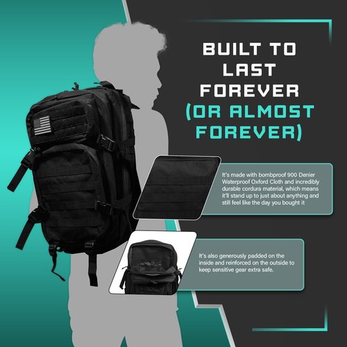 MODERN NEEDS 40L Tactical Backpack for men | 7 Compartments | Padded Comfort | Military Backpack | Heavy-Duty Nylon | Versatile Use | Outdoor Survival, Camping, Gym, Travel, Black