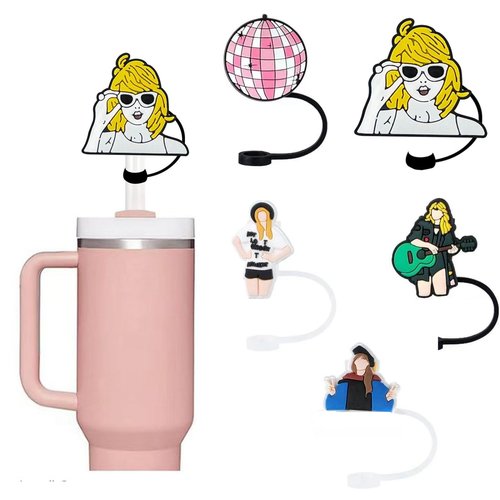 Silicone Music Straw Cover for Stanley Cup, 30oz & 40oz 10mm 0.4in Covers Cap, Tumbler Cup Accessories, Cute Resuable Drinking Straw Toppers (5)