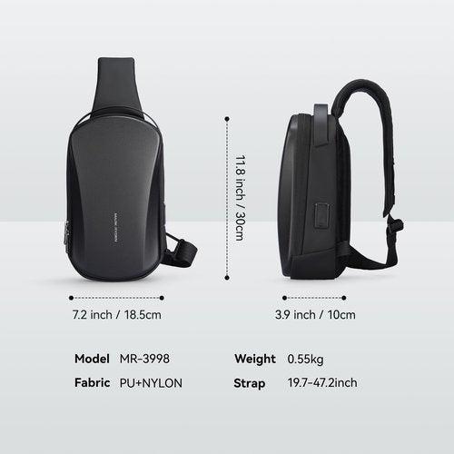 MARKETRON Sling Backpack Men, Sleek Aesthetic Sling Bag with Hard Shell Design and USB Charging Port, Waterproof Shoulder Bag for Traveling, Sporting, Cycling, Daily