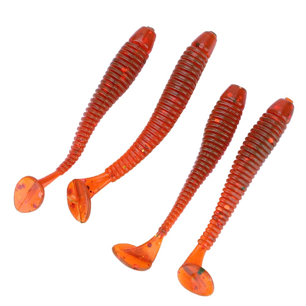50PCS Fishing Lures Kit, 2in Plastic Fishing Soft Lures T Tail Grub Baits Fishing Swimbaits Fishing Fish Tackle Accessories (Red)