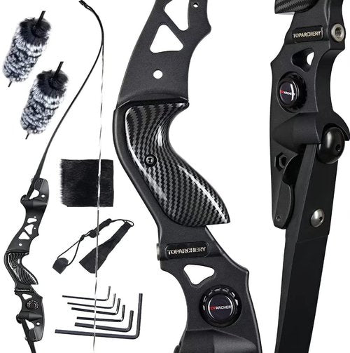 TOPARCHERY 62" Black Hunter Recurve Bow, ILF Interface Shock Absorption Takedown Hunting Recurve Bow for Adult & Youth Beginner, Longbow Archery Set for Outdoor Target Hunting Training Practice-50LBS