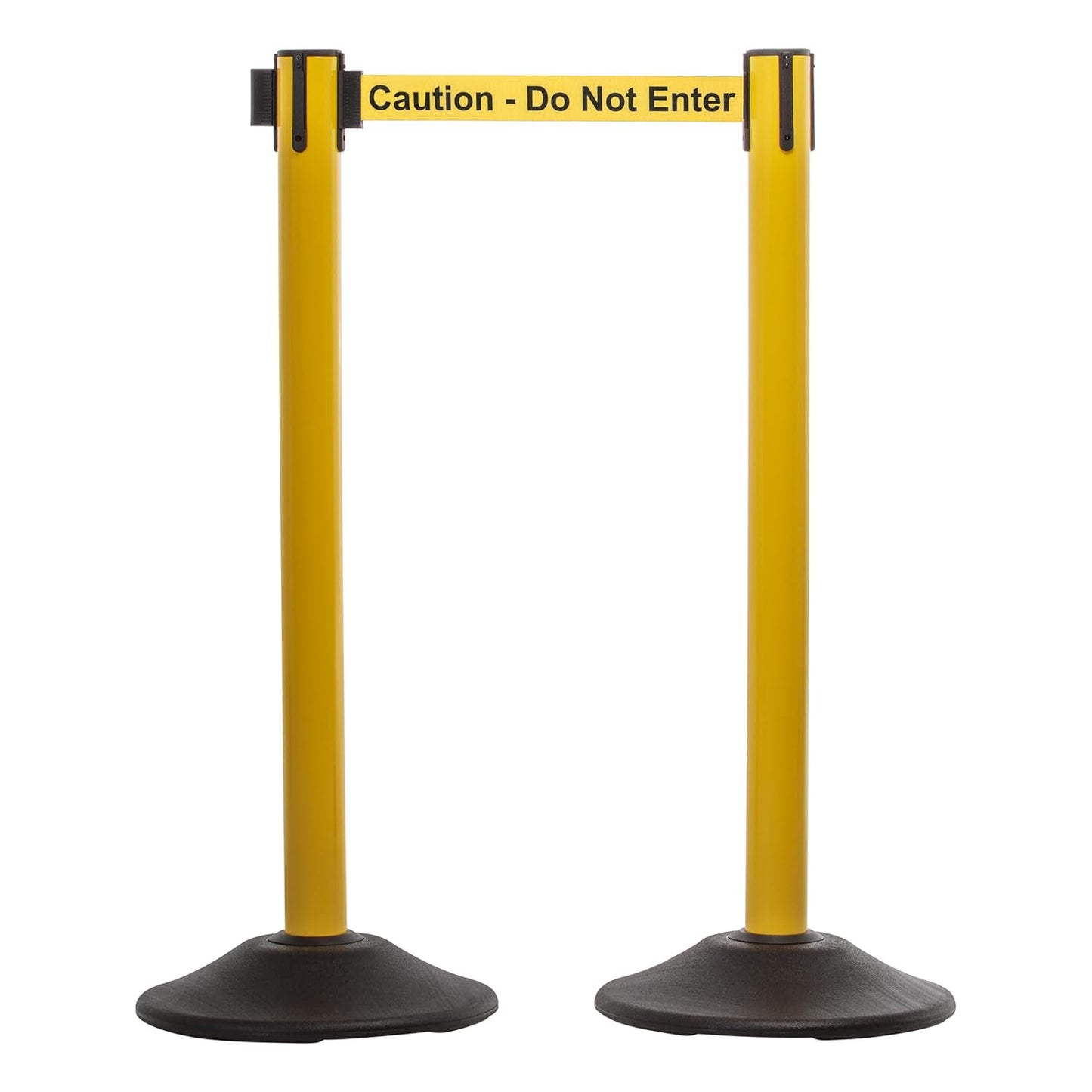 US Weight Black Heavy Duty Premium Steel Stanchion with Black 7.5-Foot Retractable Belt, 2 pack