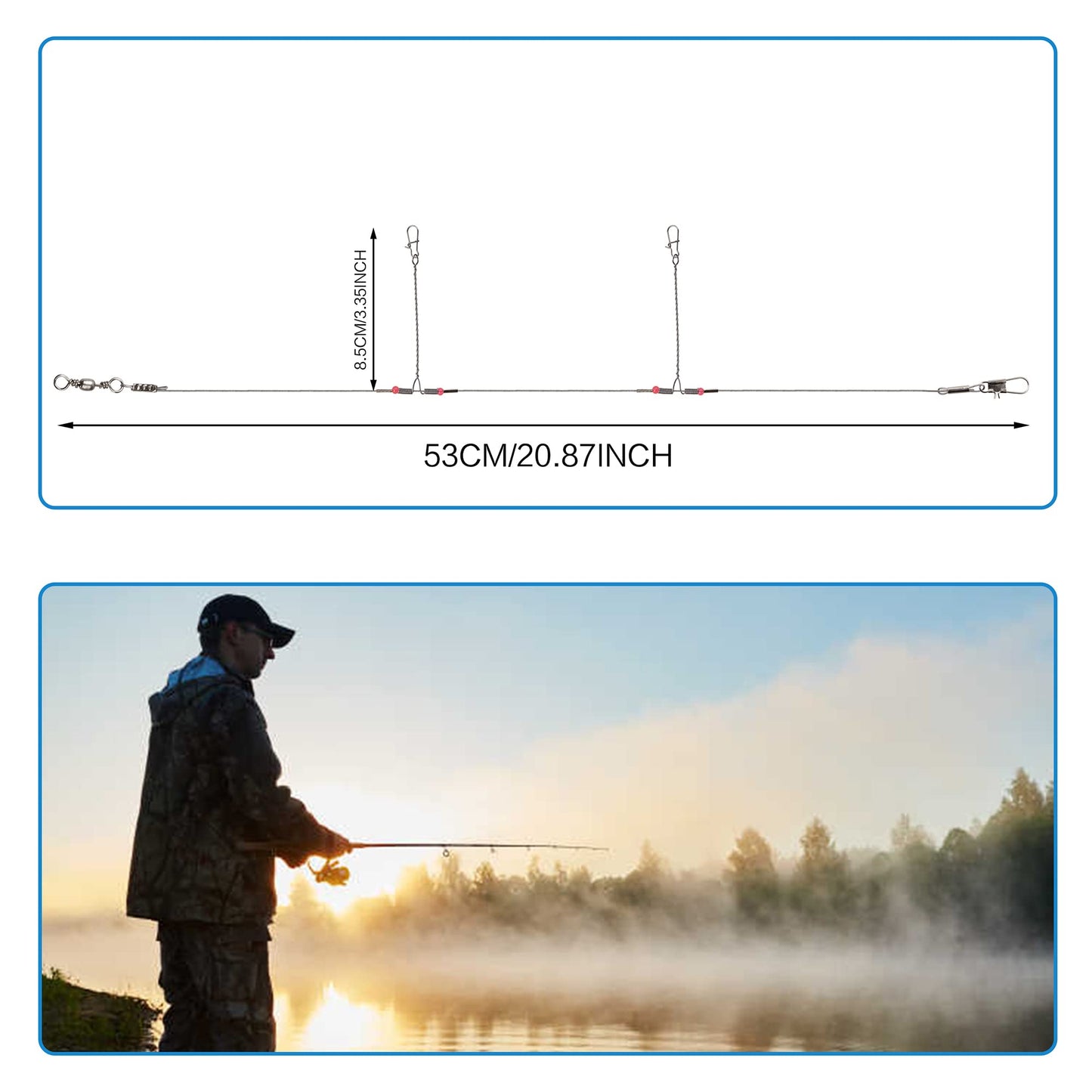 Fishing Leader Saltwater Freshwater,Stainless Steel Fishing Rig with Swivel Snap Beads Connector Lure Bait and Hooks Fishing Trace Lure Steel Wire Fishing Tackle Kit 2arm 12pack