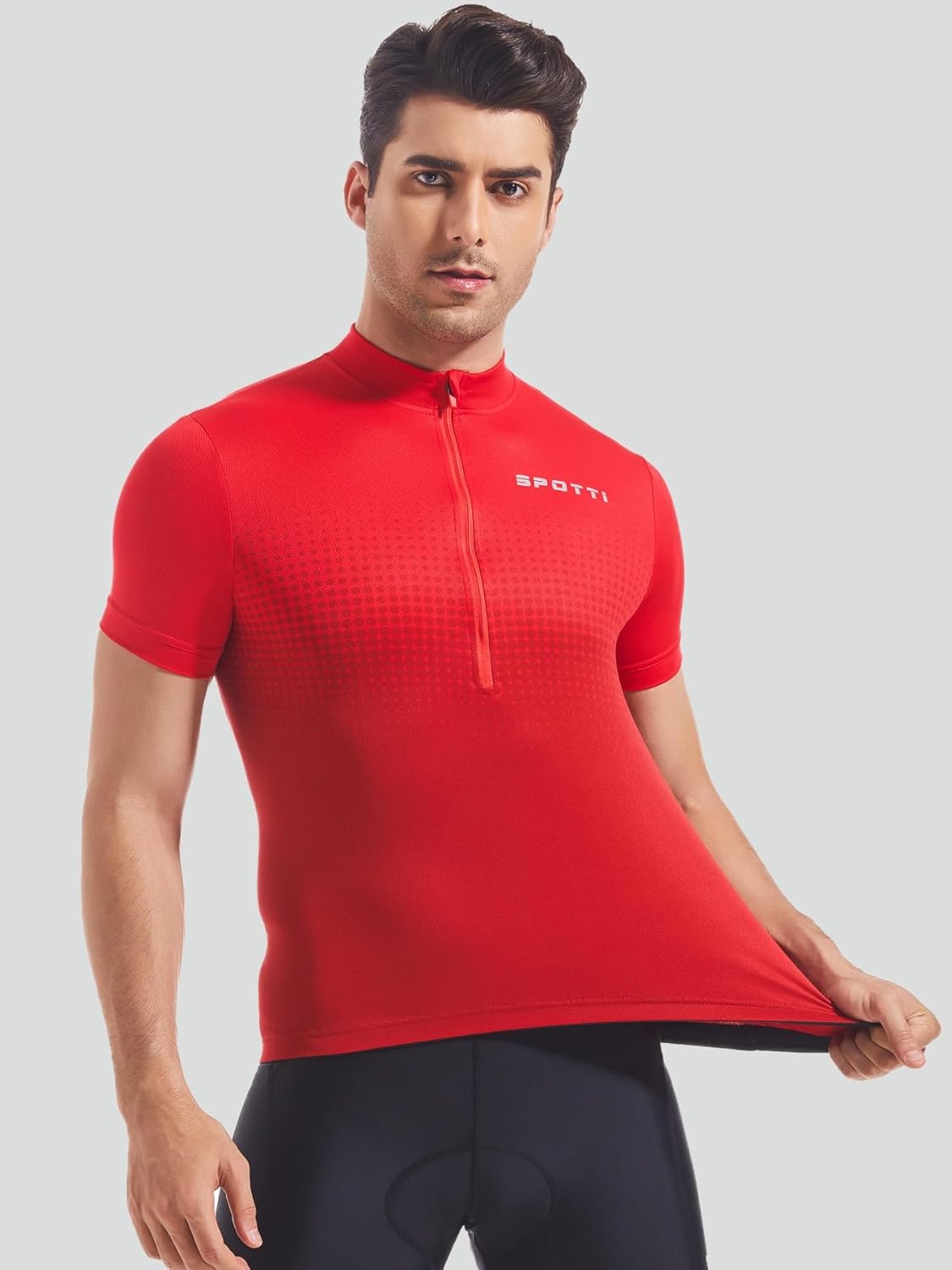 Spotti Men's Cycling Bike Jersey Short Sleeve with 3 Rear Pockets- Moisture Wicking, Breathable, Quick Dry Biking Shirt