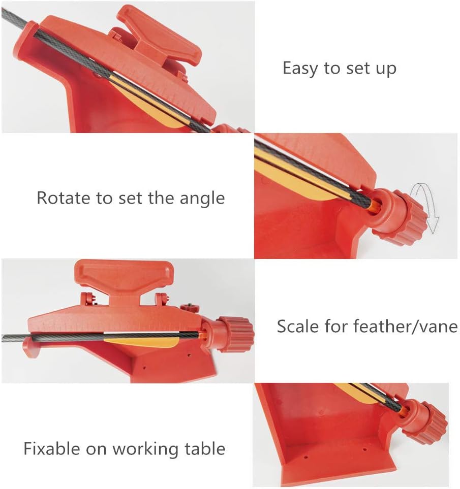 Fletching Tool Jig with Right Straight and Helix Clamps for DIY Archery Arrows Feathers Vanes (Red)