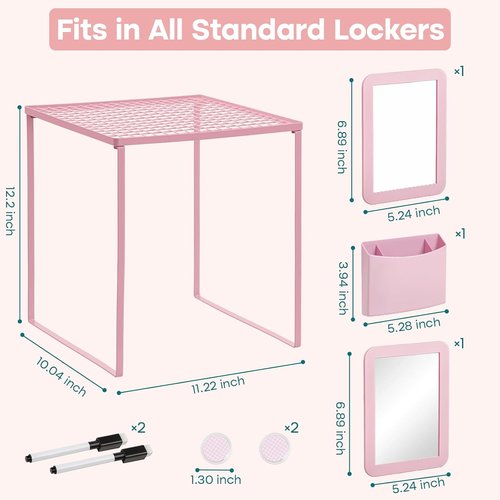 Locker Organizer Accessories Kit for Girls, 8 Pcs Pink Locker Decorations for Middle School, Back to School Preppy Essentials Set