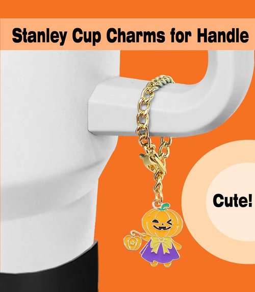 Stanley 10PCS Cup Accessories for 40oz & 30oz Tumbler with Handle, Silicone Straw Topper, Water Bottle Strap, Heart Hook, Lipstick Bag, Keychain Charms (Halloween)