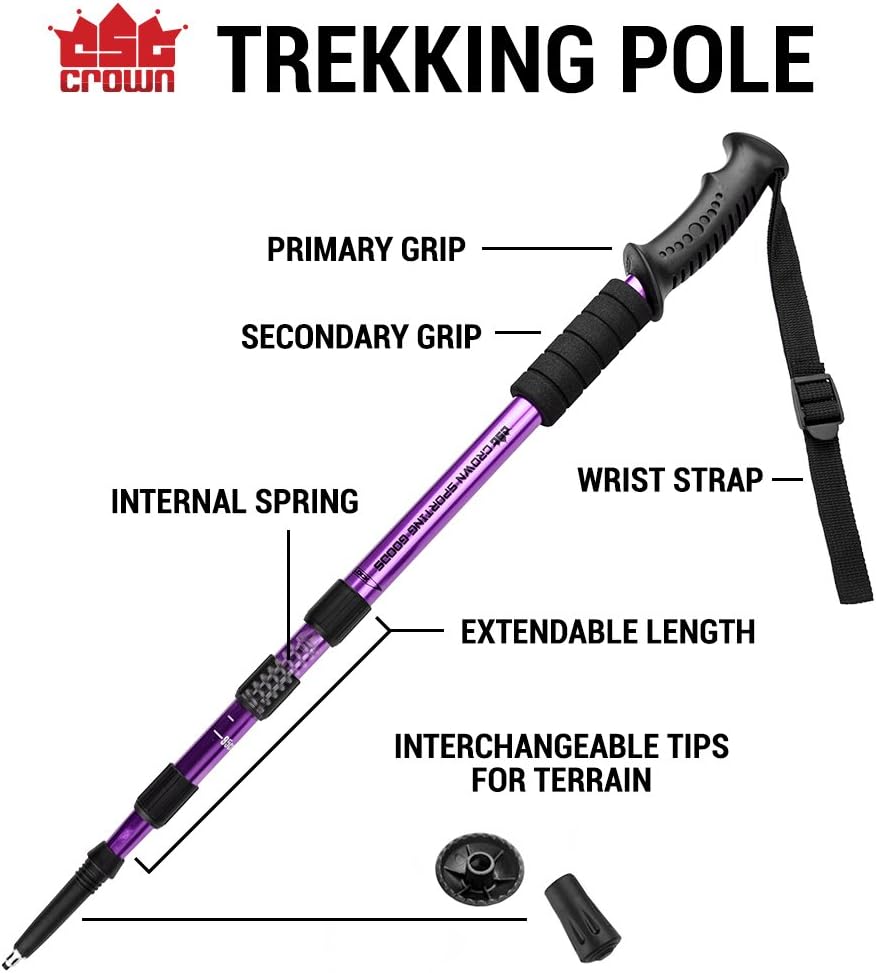 Adjustable 43" Shock-Resistant Trekking Pole & Hiking Staff - Crown Sporting Goods