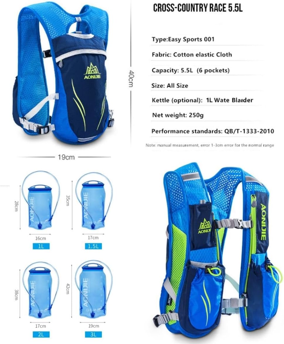 AONIJIE Lightweight Unisex 5.5L Running Race Hydration Vest Hydration Pack Backpack Riding Bag