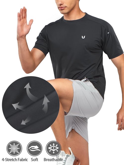 NORTHYARD Men's Athletic Running T-Shirts Quick Dry Workout Shirts Short-Sleeve Sports Gym Tee Tops Performance Activewear Black XL
