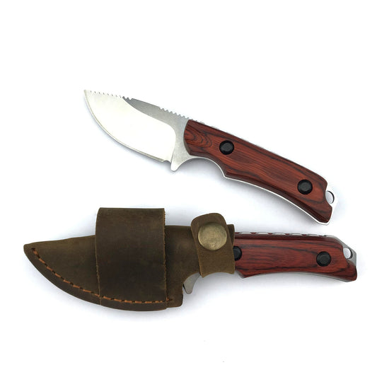 6.3 Inches Fixed Blade Knife with Leather Sheath, 8Cr13Mov Blade, Full Tang Wood Handle, EDC Camping Hunting Knife for Men
