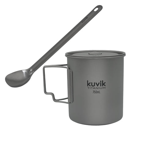 Kuvik Titanium Long Handle Spoon & 750ml (25.4 oz) Titanium Pot Bundle