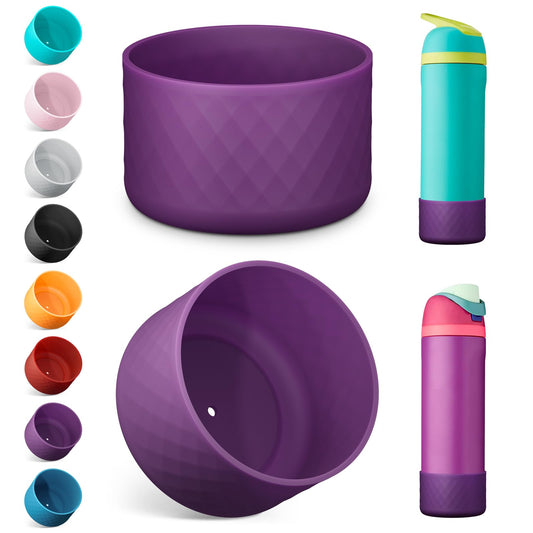2PCS Silicone Water Bottle Boot for Owala 24oz, Protective Bottom Bumper Anti-Slip Sleeve for FreeSip, Twist, and Flip Stainless Steel Bottles, Dishwasher Safe and BPA Free(Dark Purple)