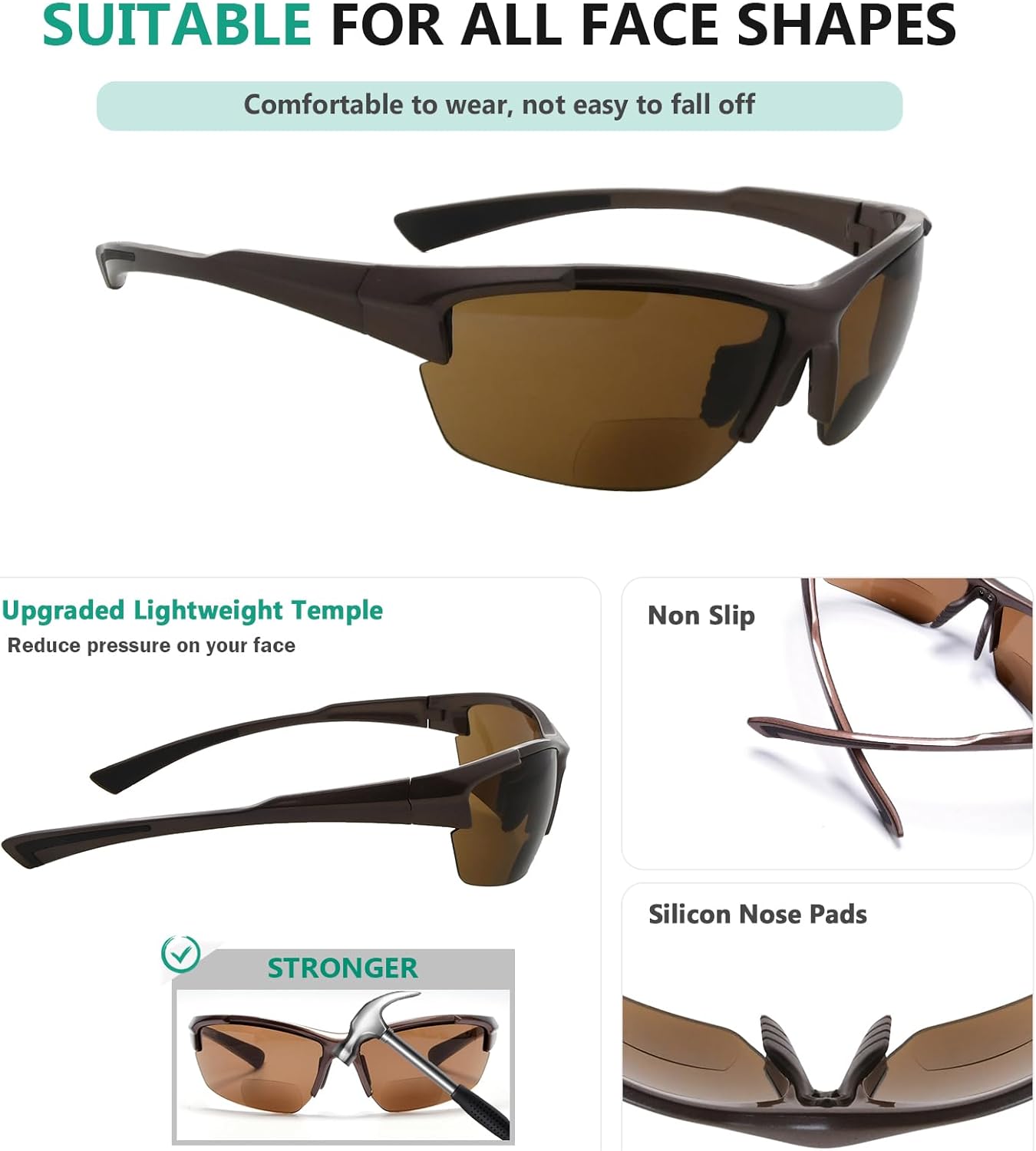 Eyekepper TR90 Frame Bifocal Sports Sunglasses Baseball Running Fishing Driving Golf Softball Hiking Sunshine Readers