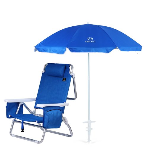 Nice C Blue Backpack Beach Chair with Cooler and Umbrella, Cup Holder for Outdoor, Camping, BBQ, Travel, Picnic