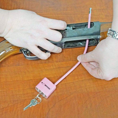 BOOMSTICK Pink Gun Cable Lock – 8.5" Keyed Safety Device for Handguns, Pistols, Rifles & Shotguns