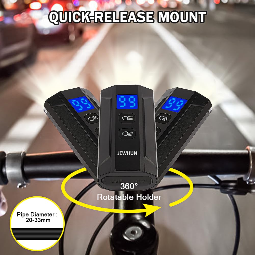 JEWHUN 1200 Lumen LED Bike Lights for Night Riding,Super Bright Rechargeable Bicycle Light,High Low Beam Bike Headlight, LCD Display, 13+4 Modes, Waterproof Front and Rear Bike Light