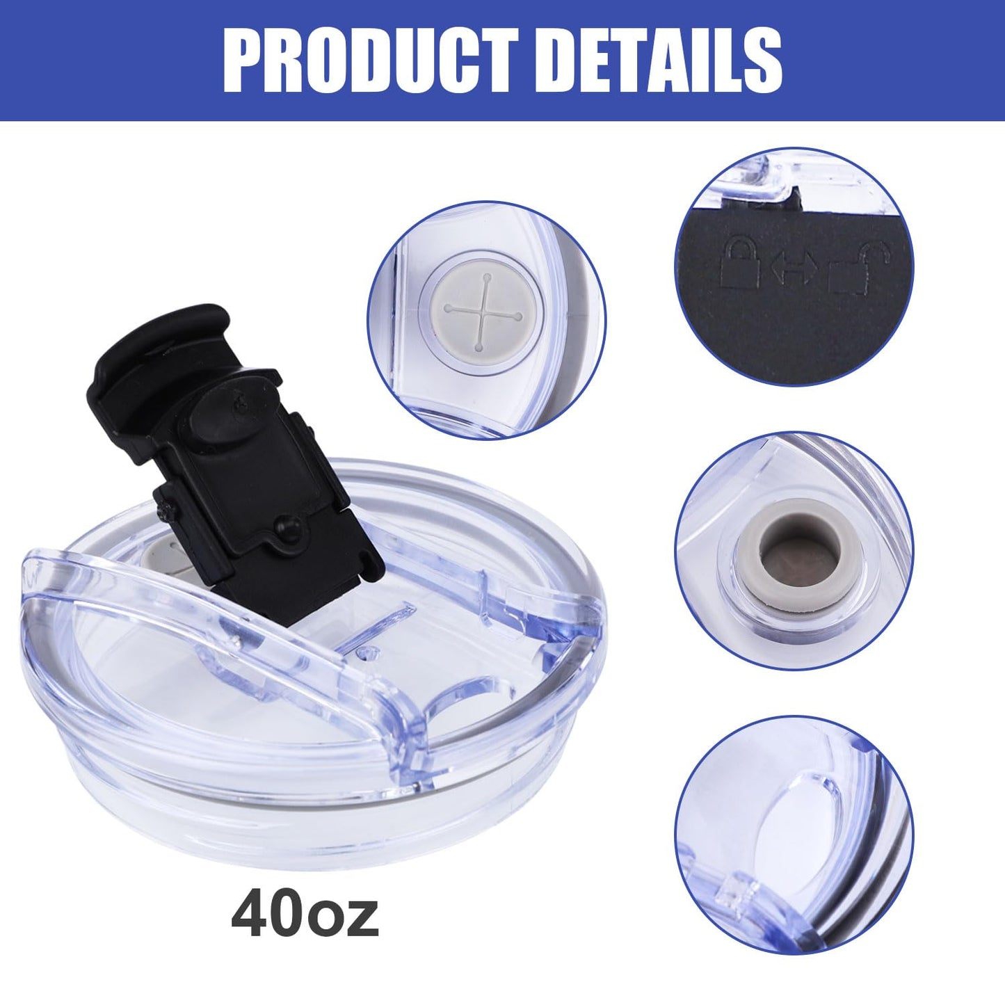2pcs Replacement Lid for Stanley Quencher, No Spill Travel Tumbler Lids Replacement Tumbler Lids 40 oz No Leakage Plastic Replacement Lids Tumbler Cup Lids for Stanley Cup (Black, Threaded)