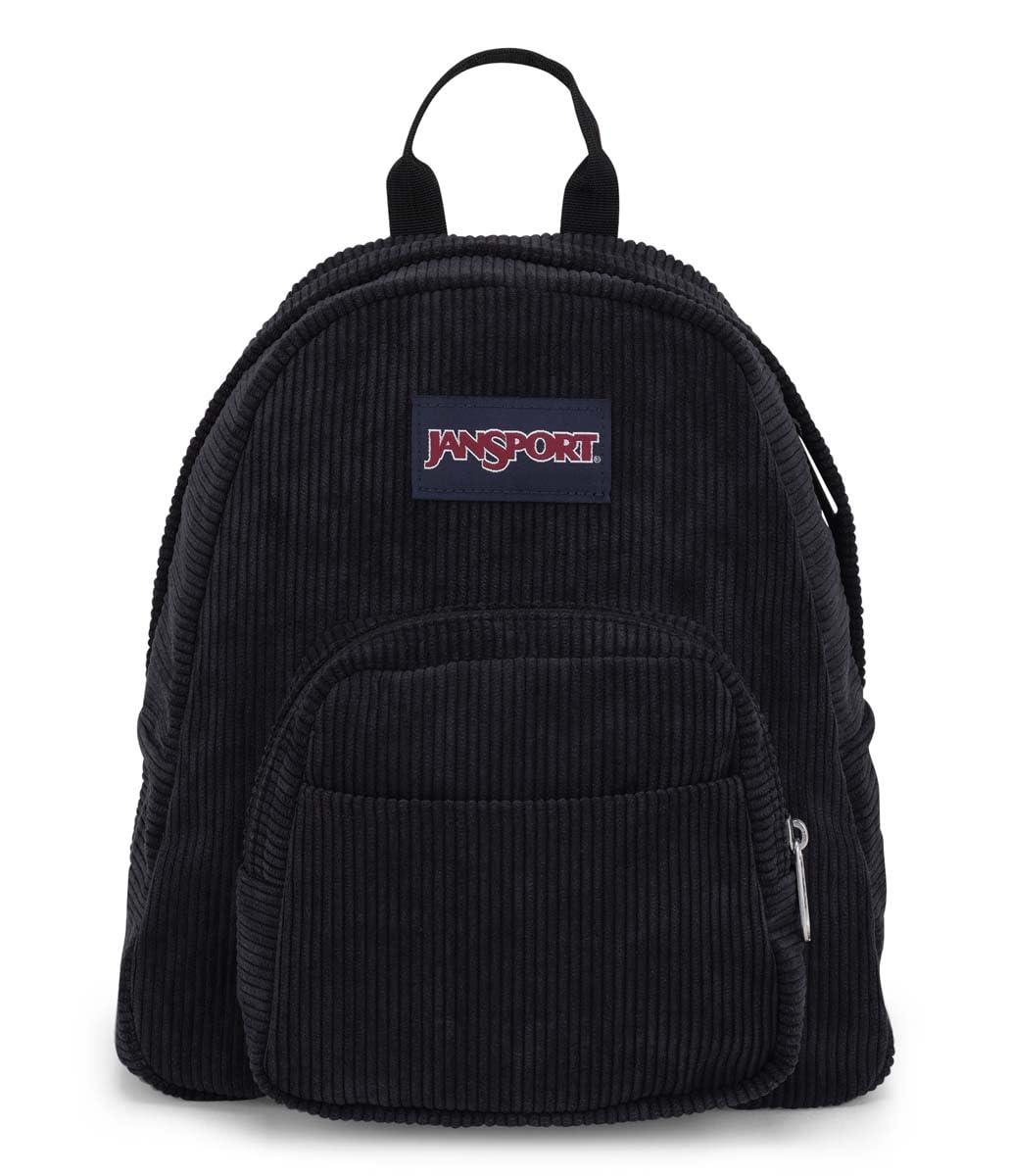 JanSport Half Pint FX Mini Backpack – One Main Compartment, Front Zippered Stash Pocket, Adjustable Webbing Shoulder Straps, Web Haul Handle - Black Corduroy