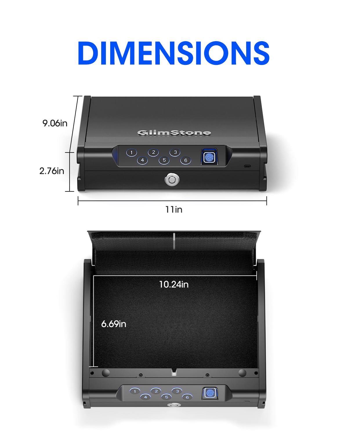 Glimstone Gun Safe, Biometric Gun Safe for Pistols, Easy Edition, 3 Ways Quick Access With Fingerprint/Digital Keypad/Key, Smart Handgun Safe for Home Bedside Nightstand Car