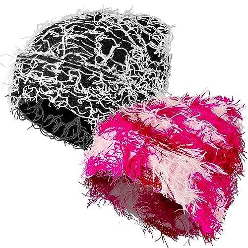 Ramede 2 Pcs Distressed Knitted Beanie Fuzzy Winter Hats Thick Warm Beanie Hats for Men Women Outdoor Knit Cap