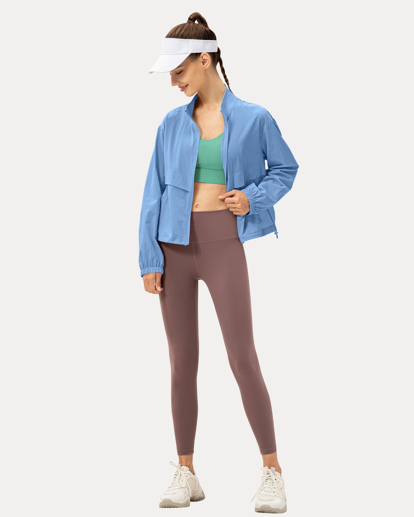 Locachy Women's Lightweight Zip Up Athletic Jacket Stand Collar Windproof Sun Protection Workout Outdoor Jacket Blue S