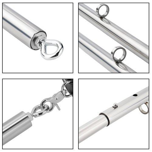 Spreader Bar Heavy Duty Stainless Steel Expandable Silver Bar Home Gym with 4pcs Furry Red Adjustable Straps,Sports Aid Training Fitness Gear Pilates Aid Kit (Silver+Red Furry Kit)