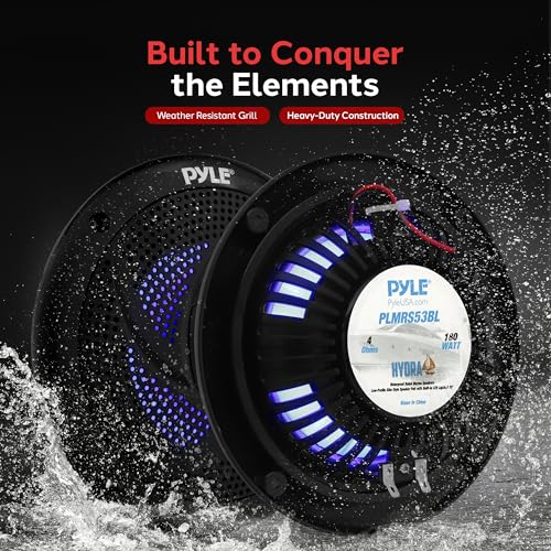 5.25 Inch Marine Waterproof Speakers with LED Lights - 2 Pack, 180W, Low Profile