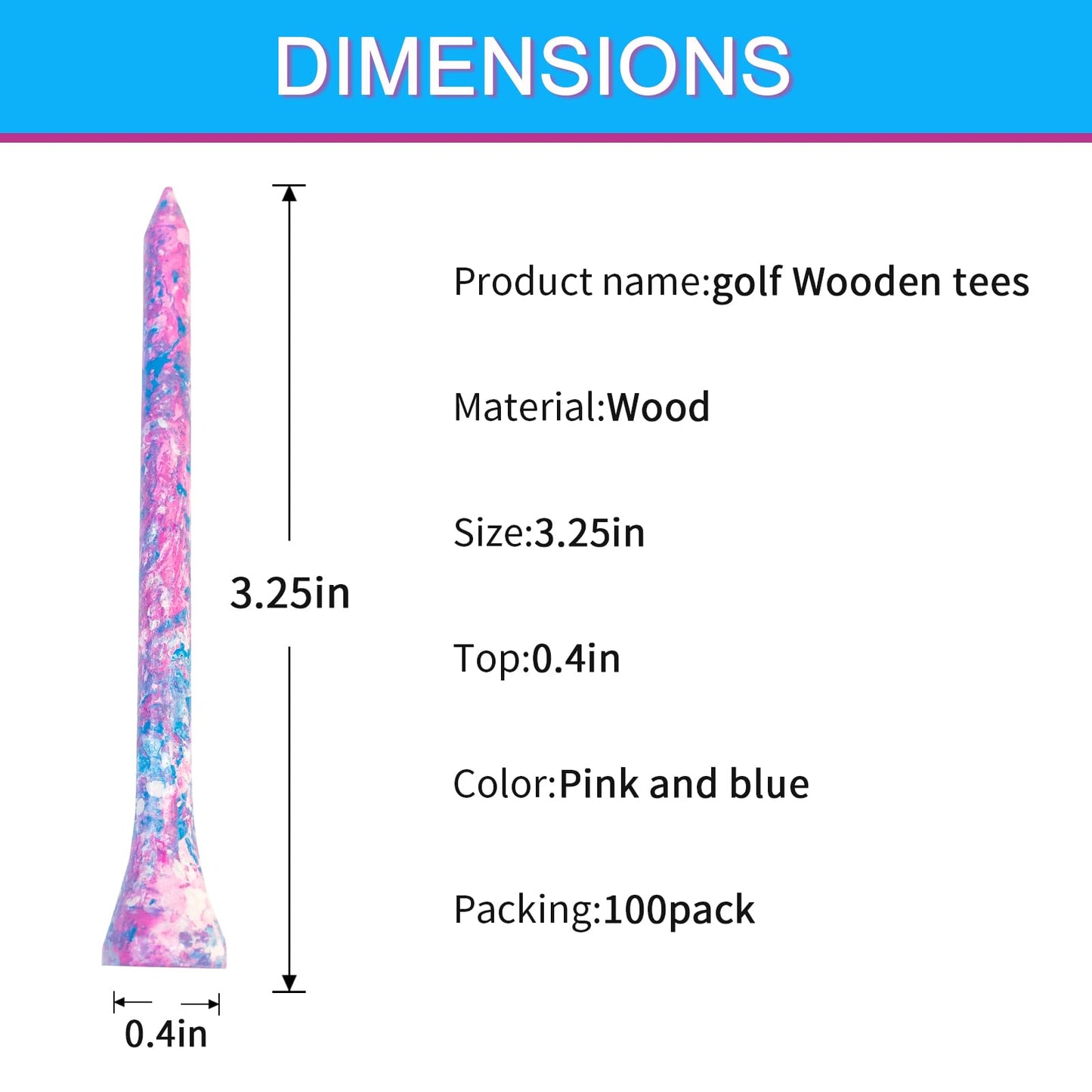 MYKUJA Wood Golf Tees Professional Golf tees 3-1/4 inch Unbreakable, Pink and Blue Golf Tee Pack of 100, Golf Accessories for Women