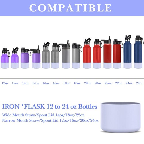 Linkidea 2 Pack Water Bottle Boot Compatible with Iron °Flask Wide/Narrow Mouth 12oz/14oz/16oz/18oz/20oz/22oz/24oz, Silicone Bottle Bottom Sleeve Cover Bumper Protector (Fog)