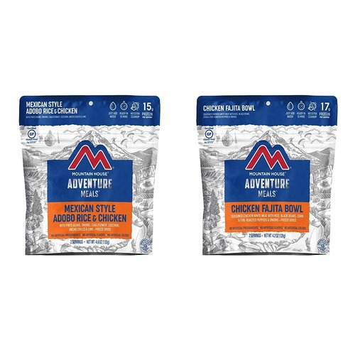 Mountain House Mexican Style Adobo Rice, Chicken, and Fajita Bowl Freeze Dried Backpacking & Camping Food Bundle (2 + 2 Servings)