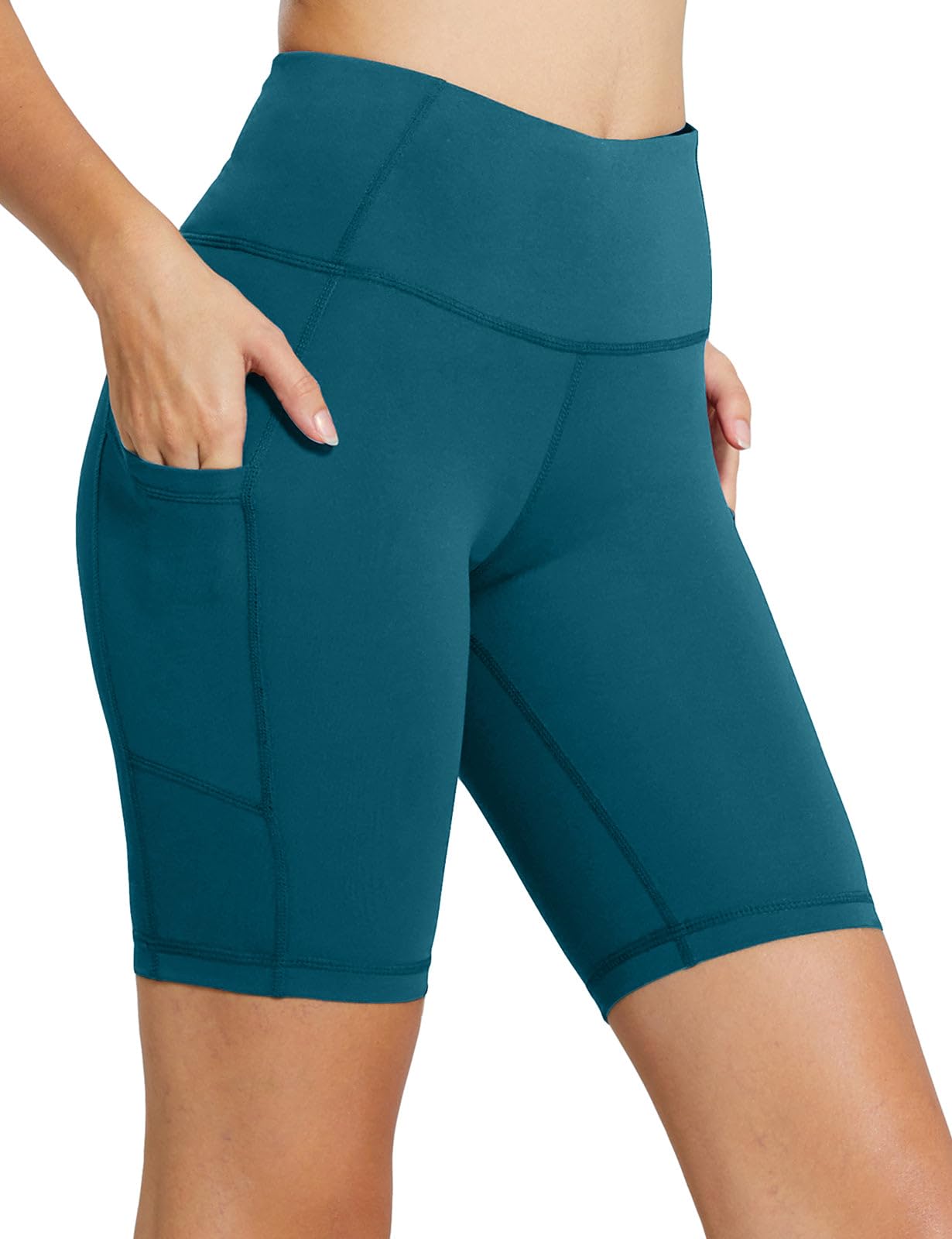 baleaf Biker Shorts Women Yoga Gym Workout Spandex Running Volleyball Tummy Control Compression with Pockets 8" Blue XS